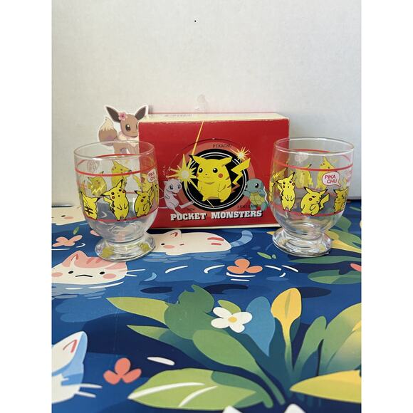 Vintage Pokemon Retro Glass Cup Set Of 2 Pikachu - Picture 1 of 11